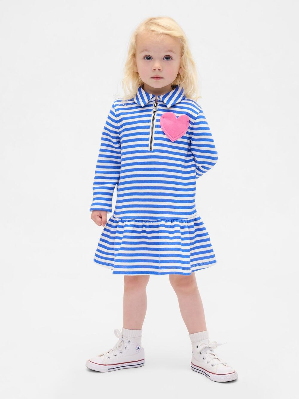 NEW Gap Sweatshirt Dress Girls Kids Blue Striped Half Zip Long Sleeve Size 3Y